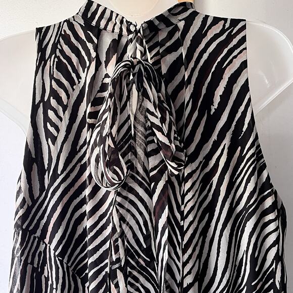 WHBM Zebra Print Faux Wrap Choker Neck  Ruffle Skirt  Midi Dress Size 12 - Picture 8 of 13
